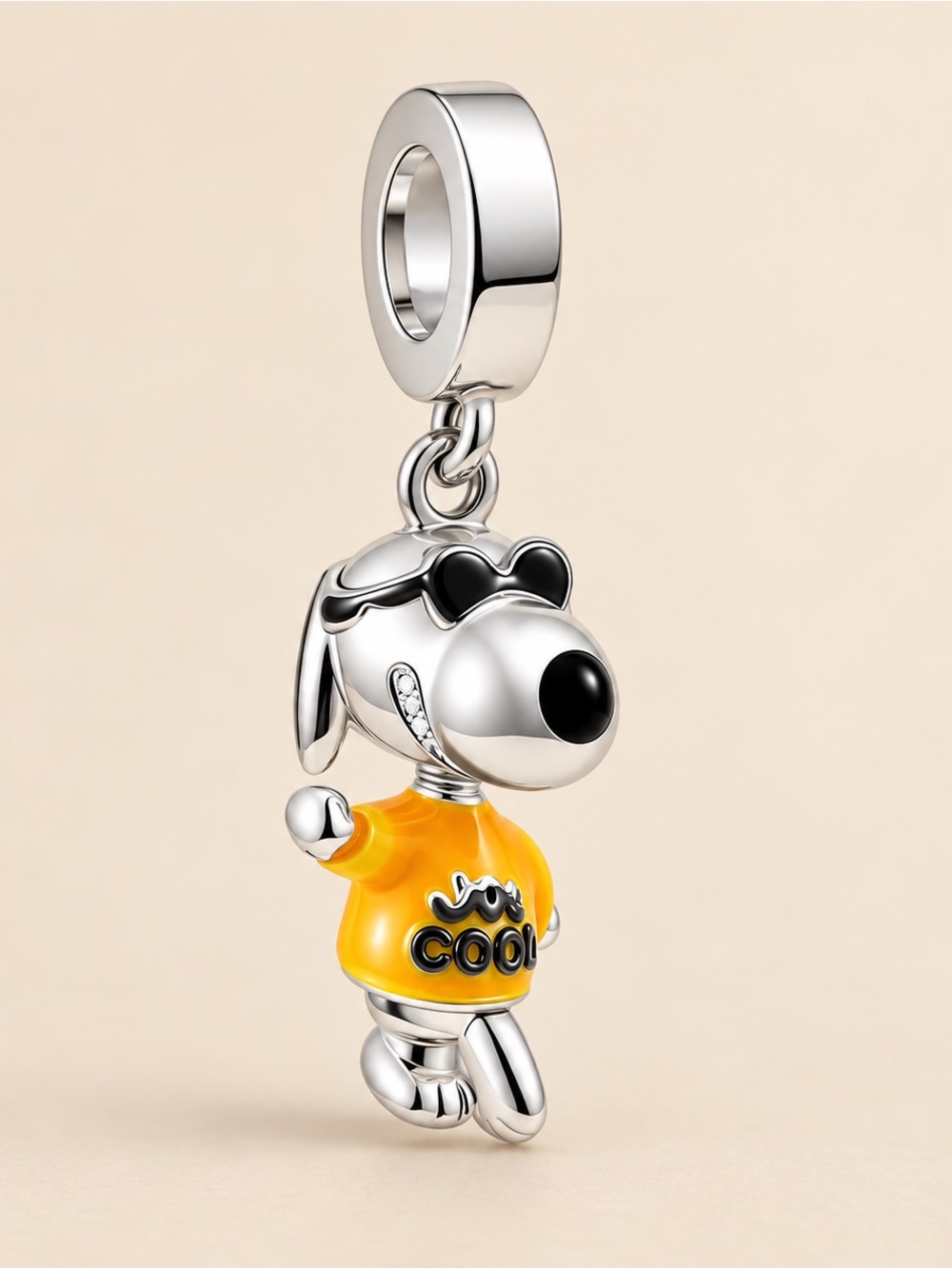 Sterling Silver Dog Charm Pendant with Yellow Shirt